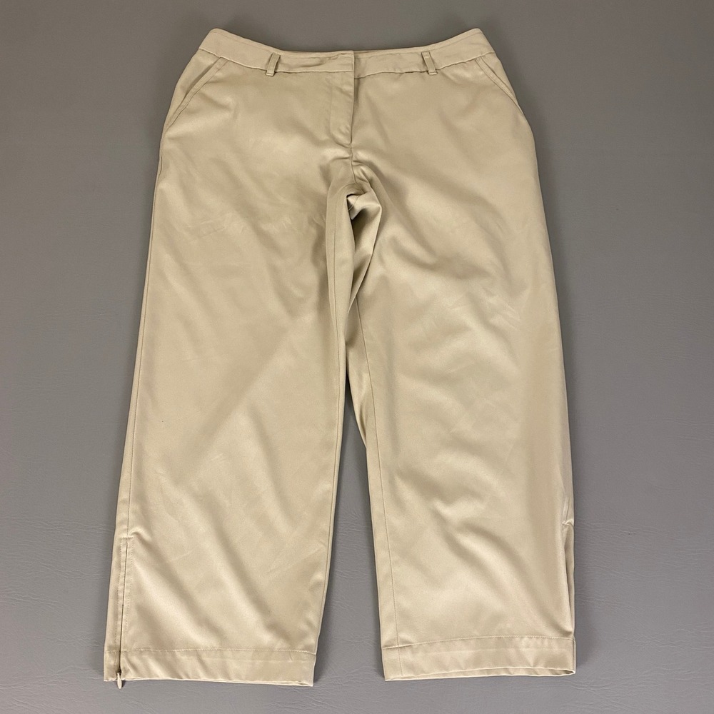 Liz Golf Audra Pants Women's Size 12 Beige Tan Cropped Wide Leg‎ Lightweight